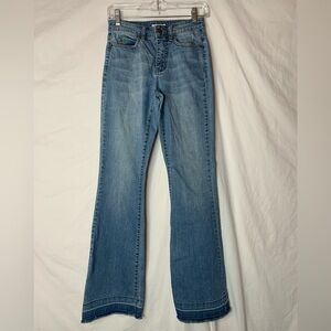 Billabong women’s jeans size24 flare, very lightly distressed, raw hem